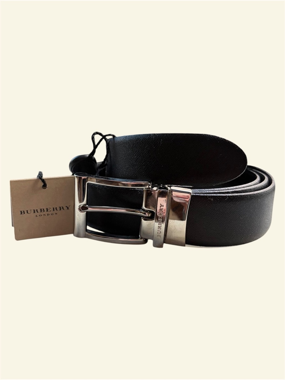 Burberry Reversible Black Saffiano Leather Belt NWT Italy Silver Buckle 105/42 - Picture 2 of 7